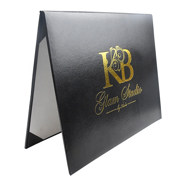Wholesale Custom Gold Foil Logo A4 Folder Black Graduation Leather Certificate Holder for Diploma
