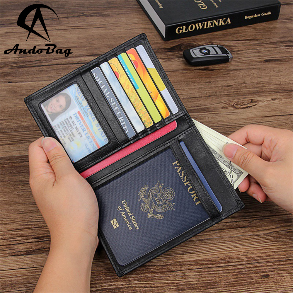 AndoBag Ретро держатели для паспорта для мужчин Crazy Horse кожа RFID короткий кошелек держатель для карт натуральная воловья кожа Кошелек для монет