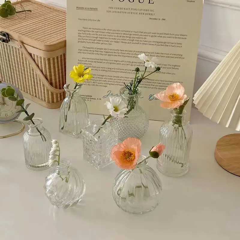 Стеклянная ваза для бутонов, набор из 10 маленьких ваз для цветов, прозрачные вазы для бутонов оптом, винтажная мини ваза для деревенских свадебных украшений