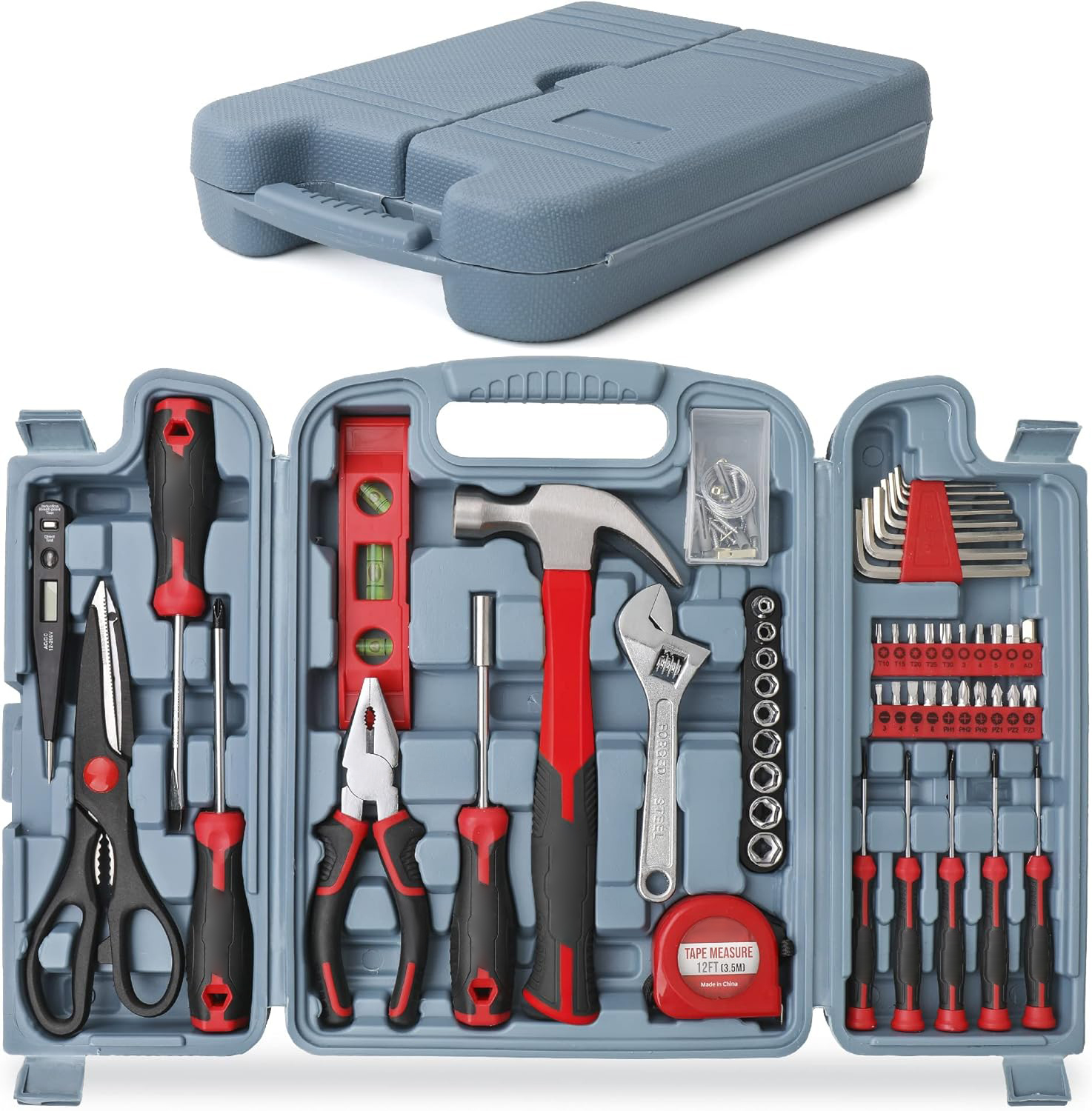 Red Home & Office DIY Hand Tool Kit Set Complete All Household Improvement Repairs In A Portable Tool Box