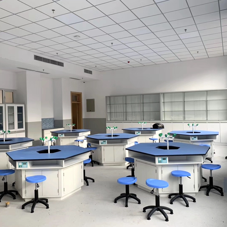 School science lab hexagonal table chemical resistant work bench