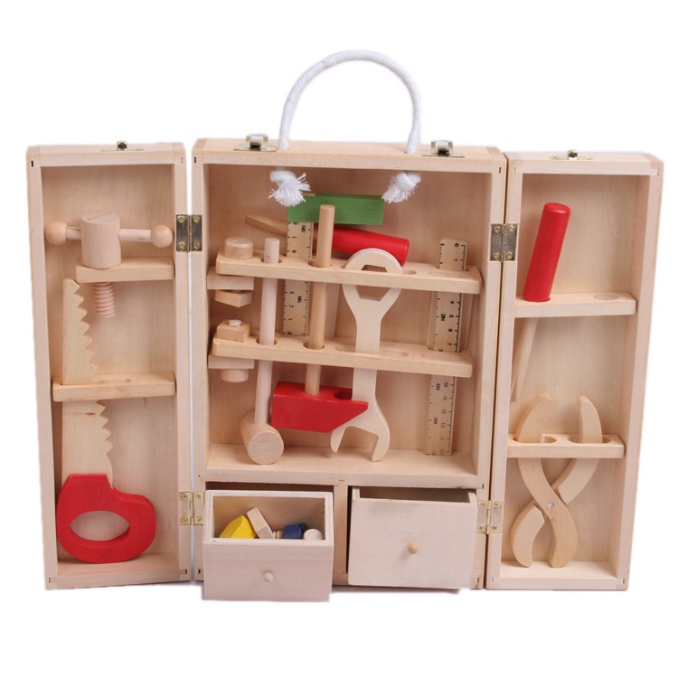 Hot sale Miniature carpenter set classic wooden hammer tools toys kit