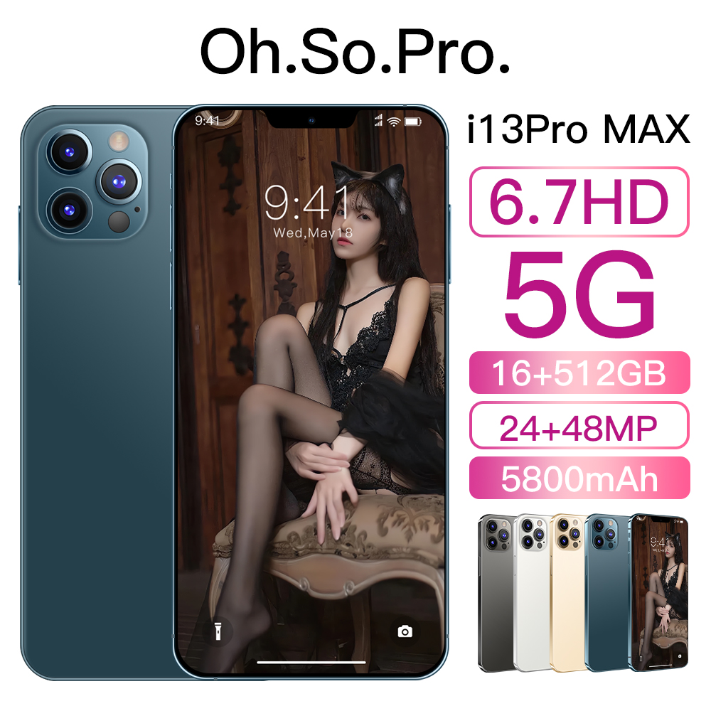 Global version i13 pro max Mobile phones 16+512GB 24+48MP Dual SIM Smartphones Unlocked Cell phone with Face ID