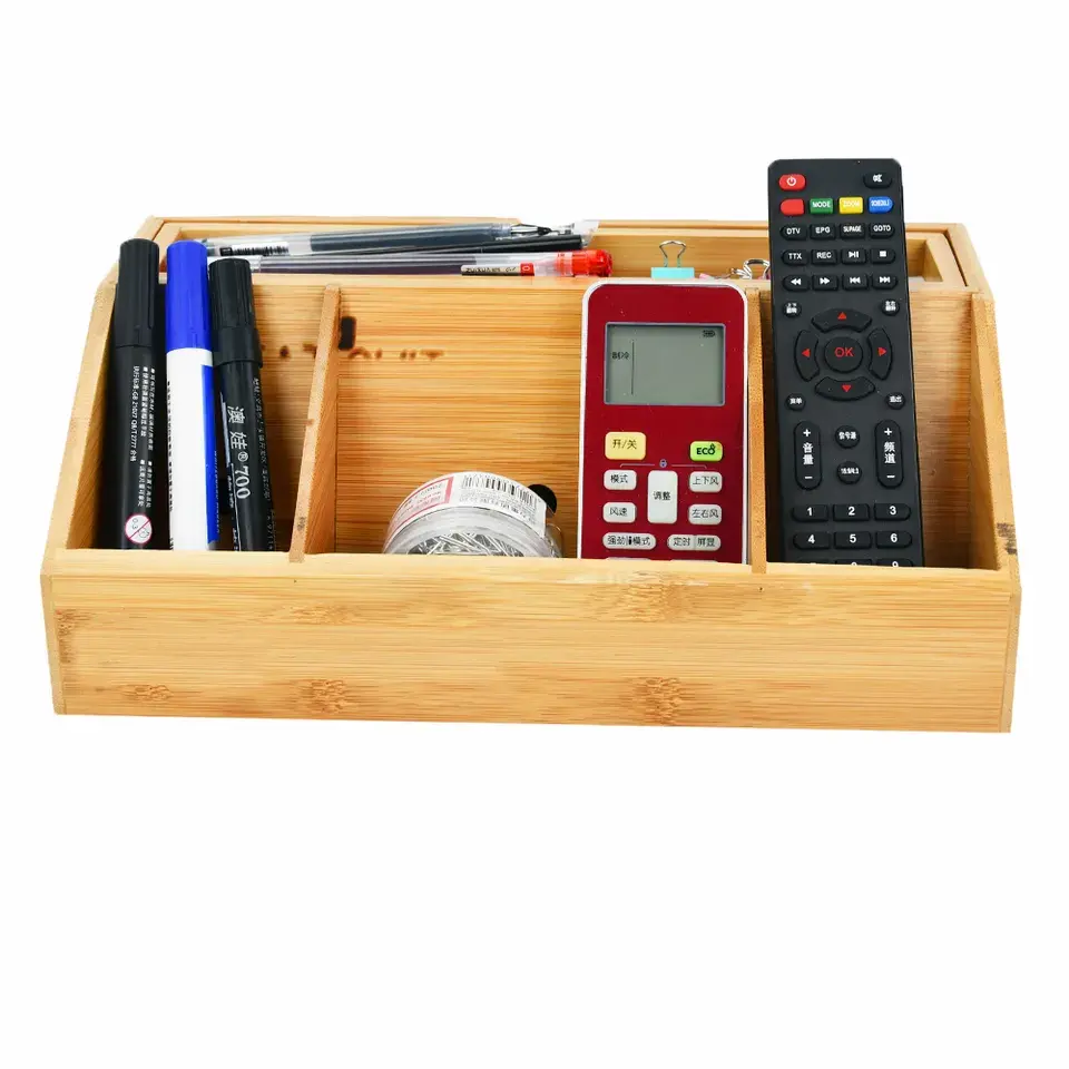 4 Compartments Drawer Storage Caddy Bamboo Office Supplies Desk FIle Organizer with Pencil Holder for Kitchen Countertop