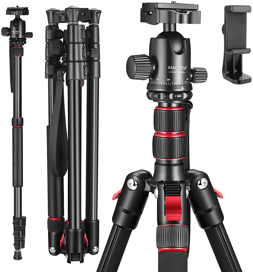 Штатив для камеры MACTREM 80 дюймов, штатив для цифровой зеркальной камеры для путешествий, легкий алюминиевый штатив с шаровой головкой 360 градусов
