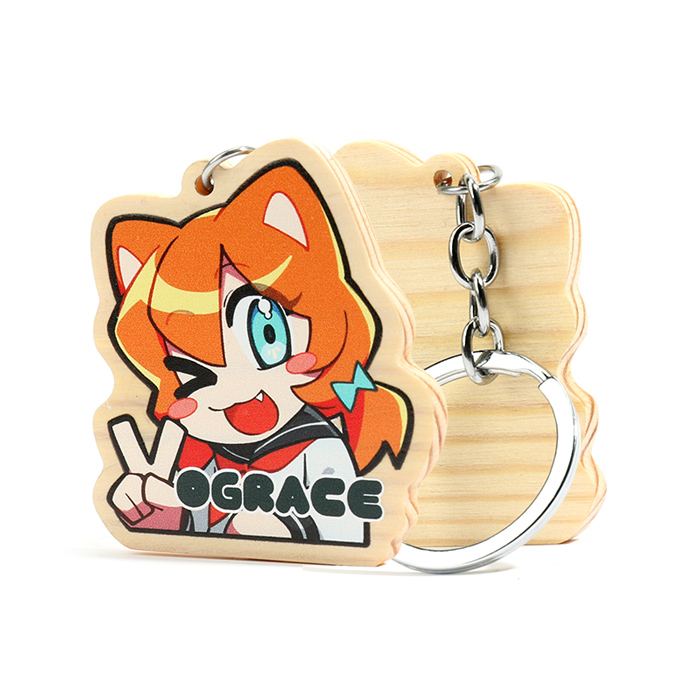 Vograce Custom Printing Wood Cute Animal Keychains Wooden Keychain