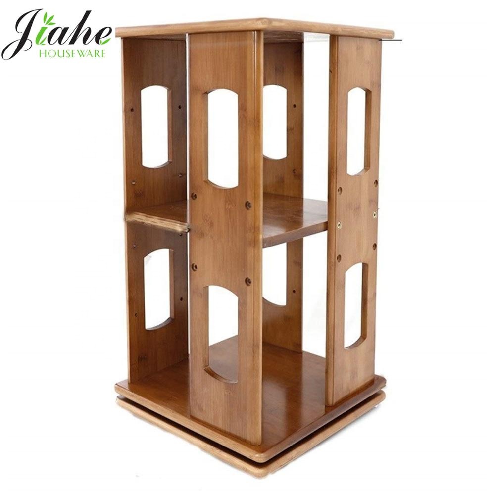 Bamboo 360 Degree 2 Layer Rotating Bookcase Desk Storage Book Holder for Office Home