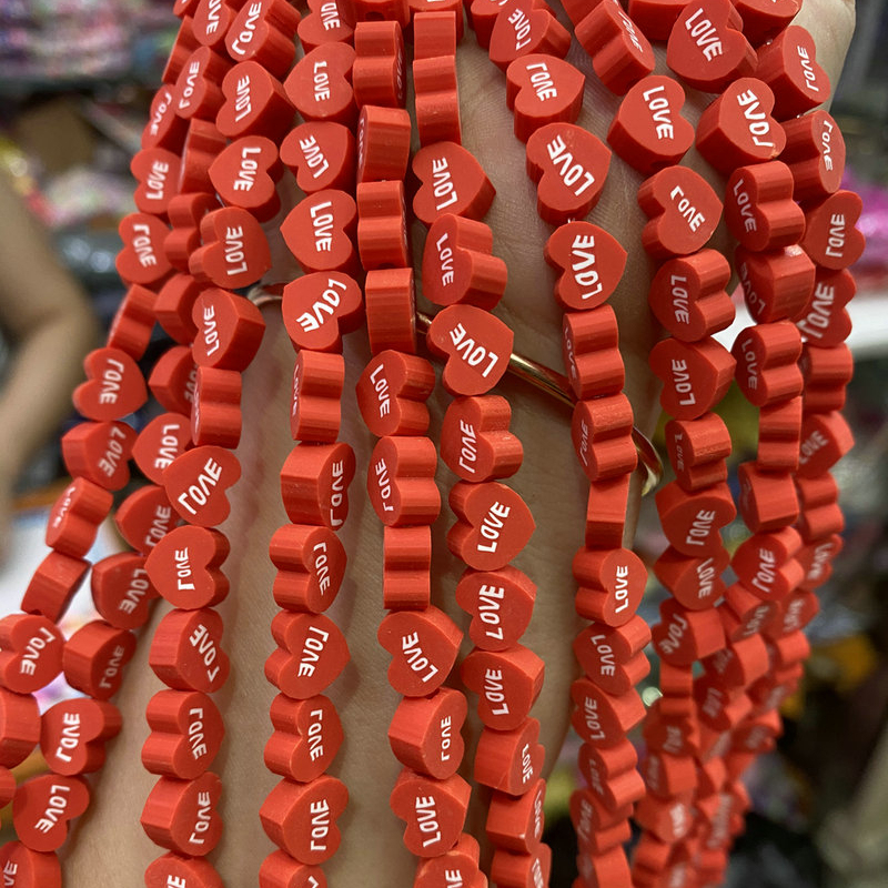 Wholesale new high quality clay beads polymer red heart love soft pottery ceramic loose beads diy jewelry making