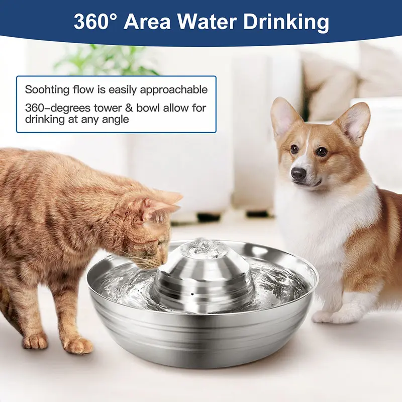 360 Pet Water Fountain Cat Pets Stainless Steel Dog Smart Drinking Water Dispenser