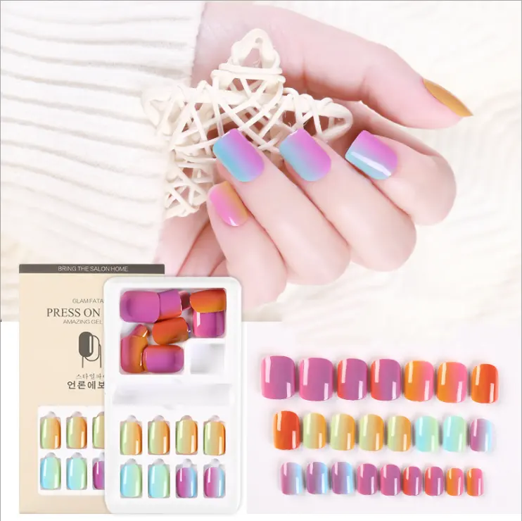 Wholesale 7 Design 24Pcs/Box Nail Removable Wearable Aurora Butterfly Tips For Press on Nails Tips