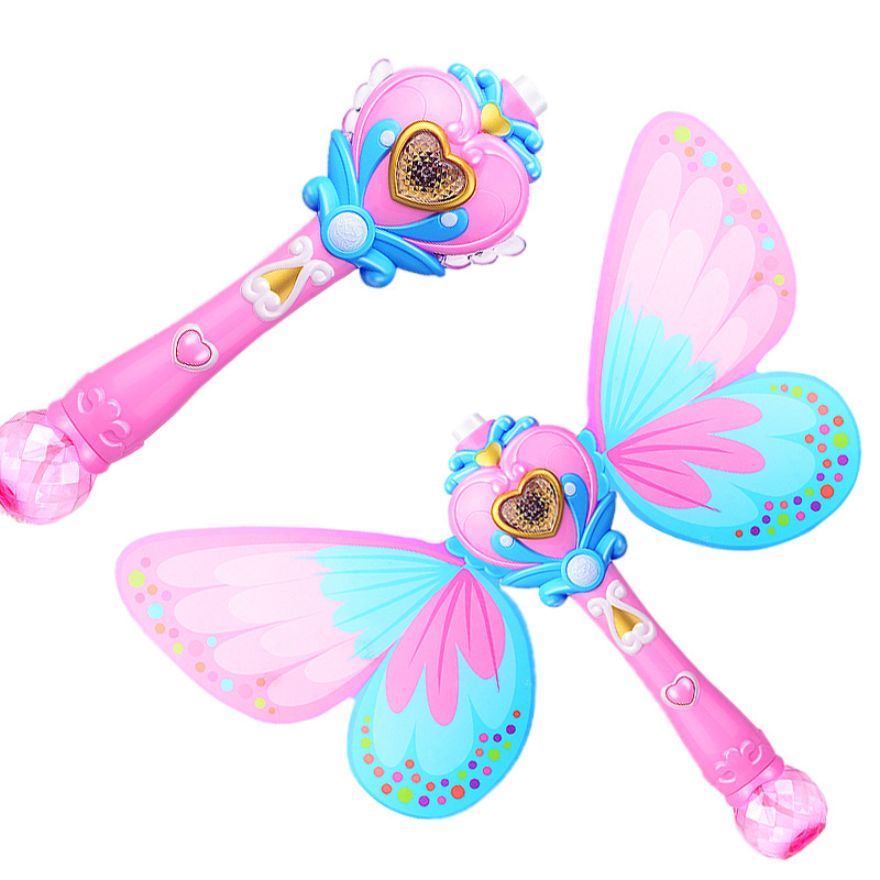 Novelty toy Magic Wand Stick Bubble Blower Maker Machine Liquid Girl Xmas Light Up LED Magic Bubble Wand for Girls