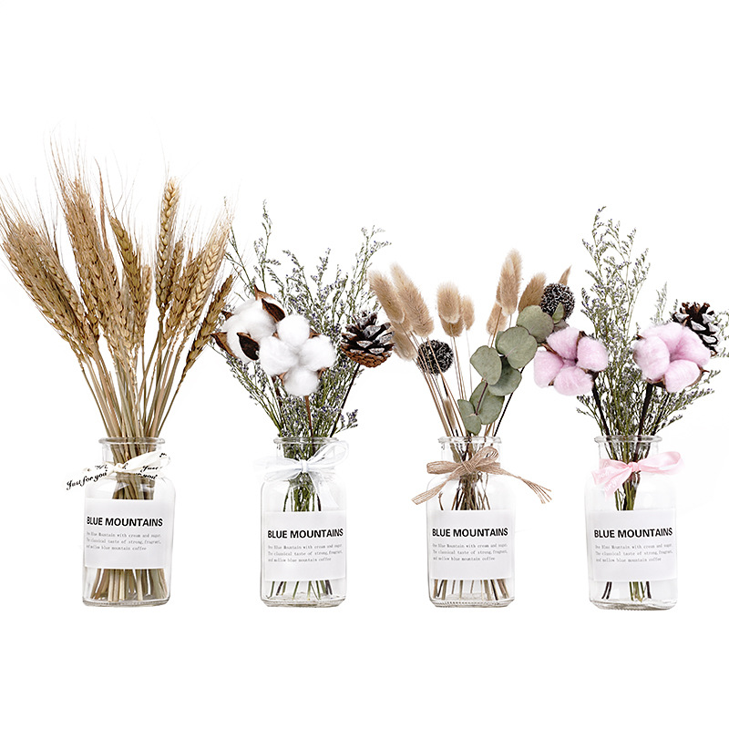 SYL Glass Vase Transparent Dried Flower Plants Vase Bottle Living Room Table Decoration Rope Dry Creative Glass Bottle