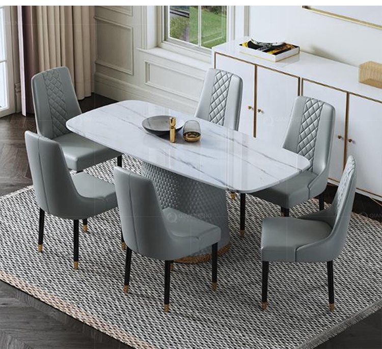 restaurant dinig table and chair set with leather chairs 6 seater marble gold stainless steel dining room table