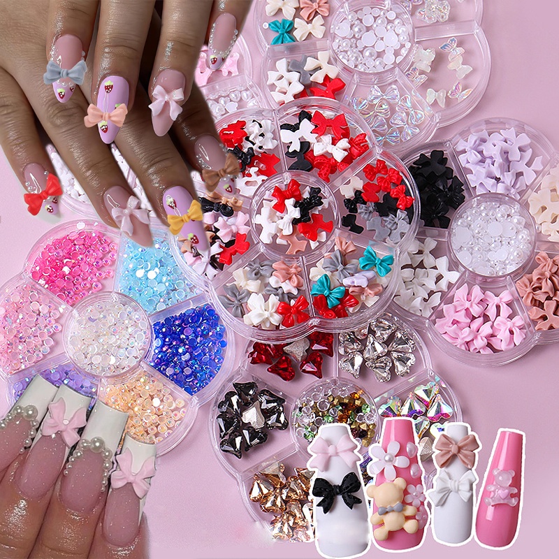 Hot Sale Aurora Bow Ties Resin Plum Blossom Box Acrylic Nail Art Decorations Nail Beauty DIY Accessories 3D Nail Charm Bows