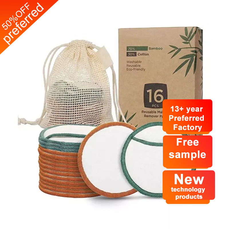 Eco Friendly Non-Toxic OEM Reusable Organic Bamboo Cotton Charcoal Package Washable Facial Make Up Remover Makeup Cleaning Pads