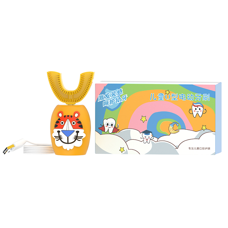 Top New kids smart yellow lion Автоматическая u-образная электрическая зубная щетка