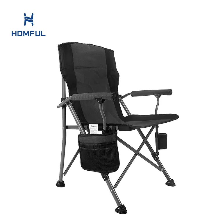 HOMFUL Outdoor Folding Armrest Chair Highback Padded Camping Chair With Cup Holder And Side Pocket