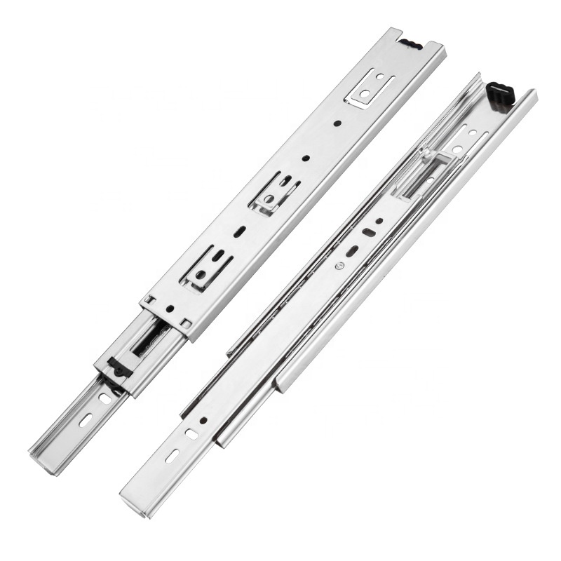 45mm Full extension 3 fold furniture hardware ball bearing telescopic channel damping steel ball mute drawer slide