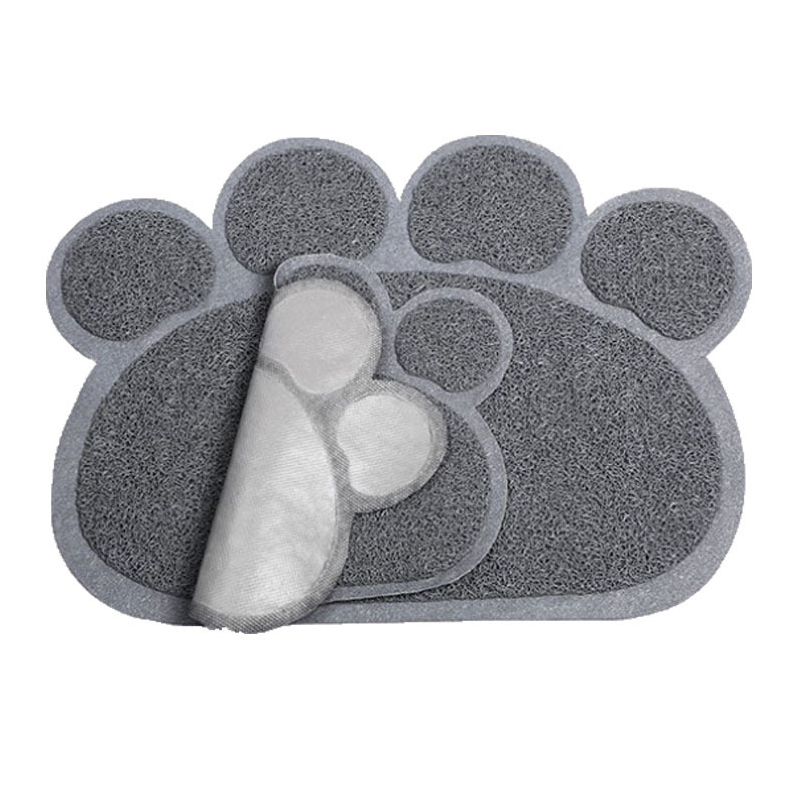 Quality Gray Cat Litter Trap Mat Non-Slip Backing Dirt Catcher Soft on Paws Easy to Clean Waterproof Feeding Mats Paw Shape PVC