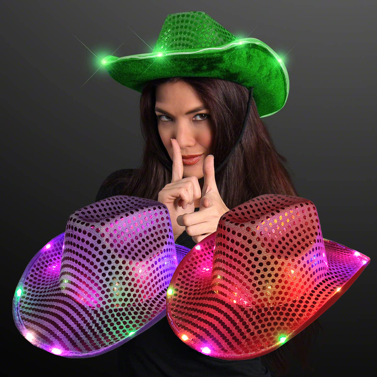 Stock Halloween Christmas Festival Cosplay Character Costume Party Hats Style Colorful LED Light Up Western Sequin Cowboy Hat