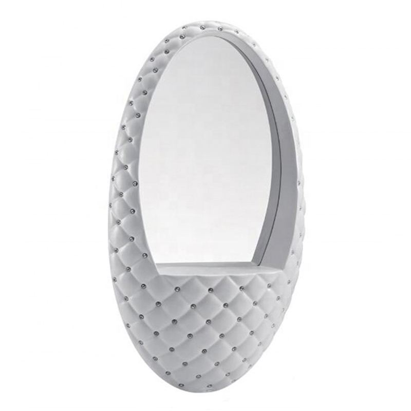 Beauty Salon Furniture Hair Salon Styling Station White Wall Mounted Mirror With Crystal