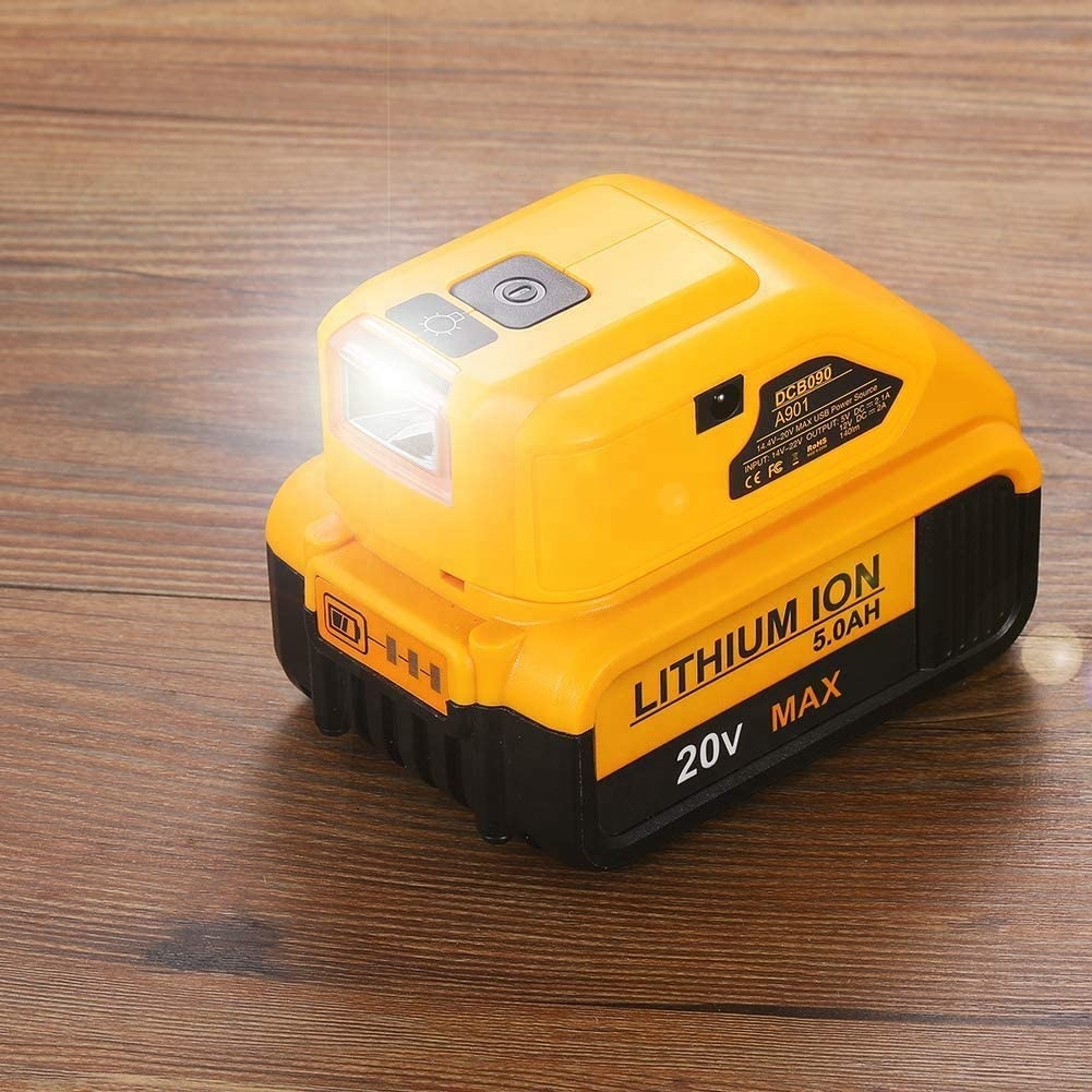 Адаптер для аккумулятора Dewalt 18 в 20 в, с двойным USB портом постоянного тока и светодиодной подсветкой, зарядное устройство DCB090
