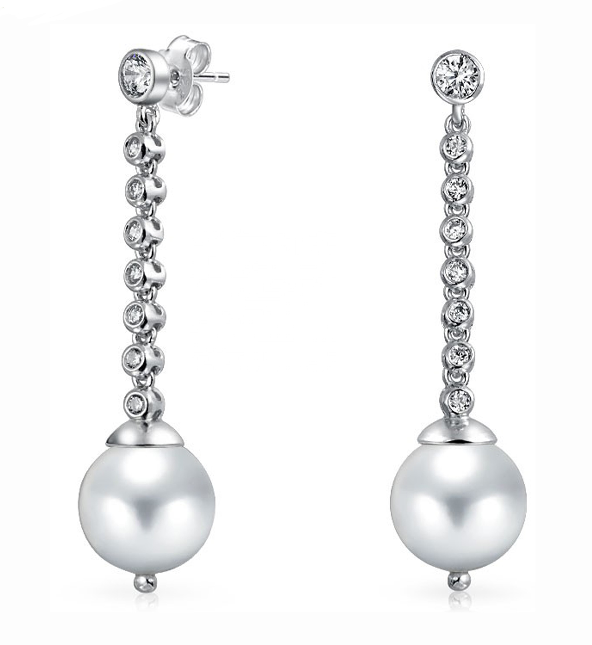 Long Dangle Bridal Cultured Freshwater Earring Silver Drop Pearl Long Earrings