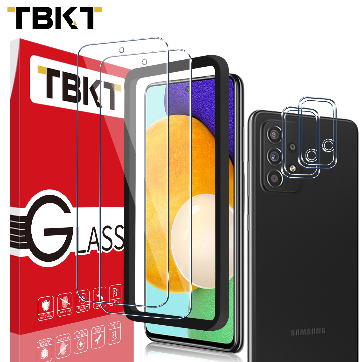 Amazon top Seller Bubble-Free Easy to Install HD Clear Lens Protector Tempered Glass Film for Samsung Galaxy A52 A72