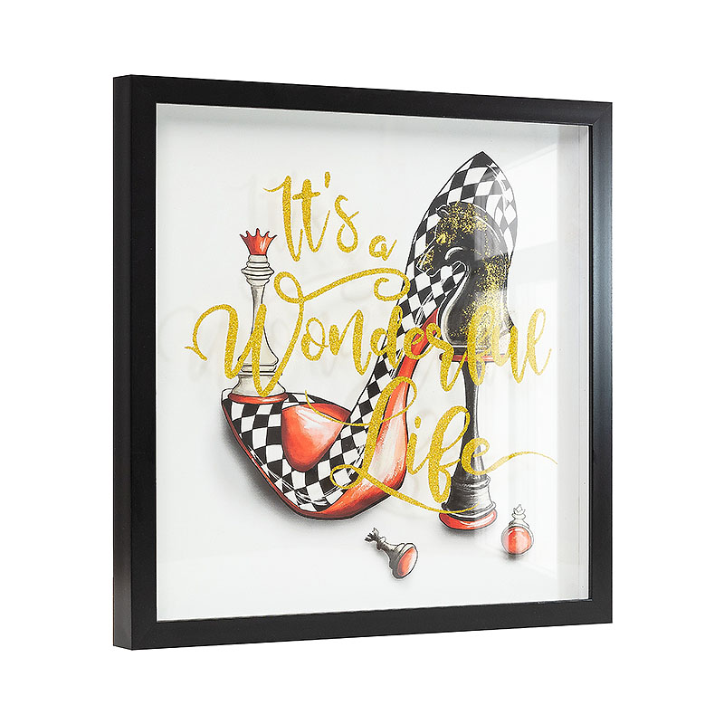 Custom Canvas Flat Framed Wall Art with Glitter High-heeled Shoes Picture Home Decor Painting