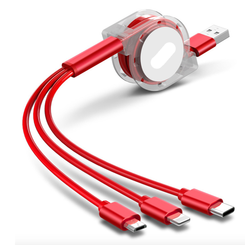 3 In 1 Usb Cable, Portable Mobile Phone TPE Usb Charging Retractable Cable