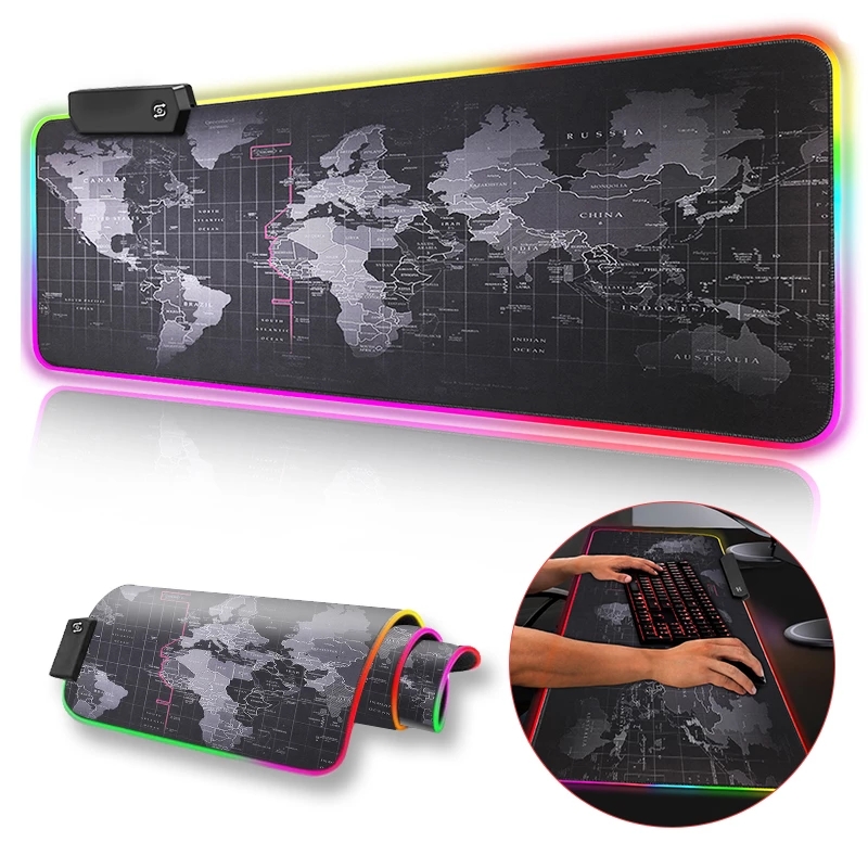 Игровой коврик для мыши, большой светодиодный RGB коврик для мыши, нескользящий и водонепроницаемый мягкий коврик для мыши под заказ