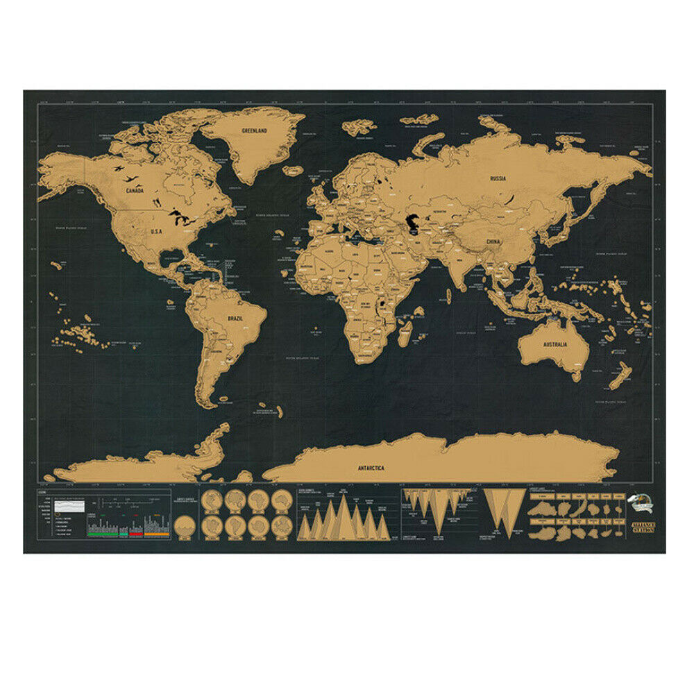 Deluxe Travel Edition Scratch Off World Map Poster Personalized Journal Log