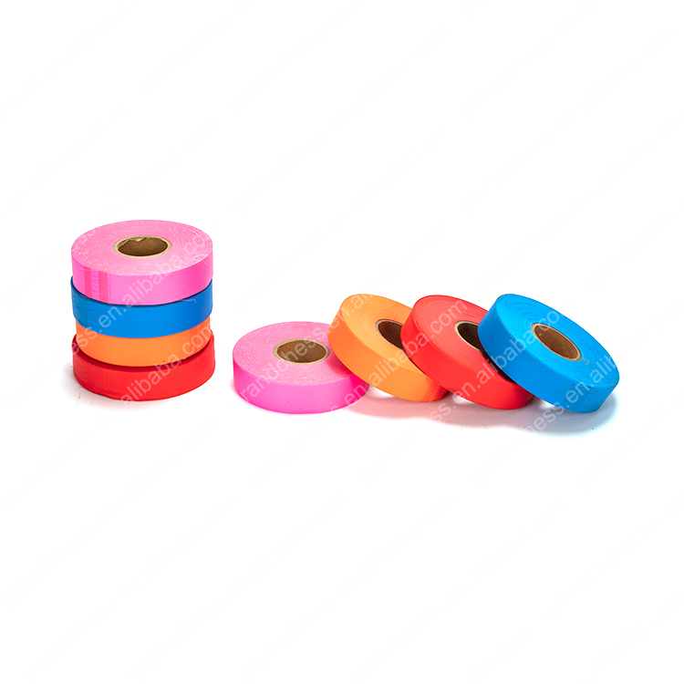 China Fluorescent Non-adhesive PVC Survey Marking Tape Flagging Tape Ribbon With Solid Color