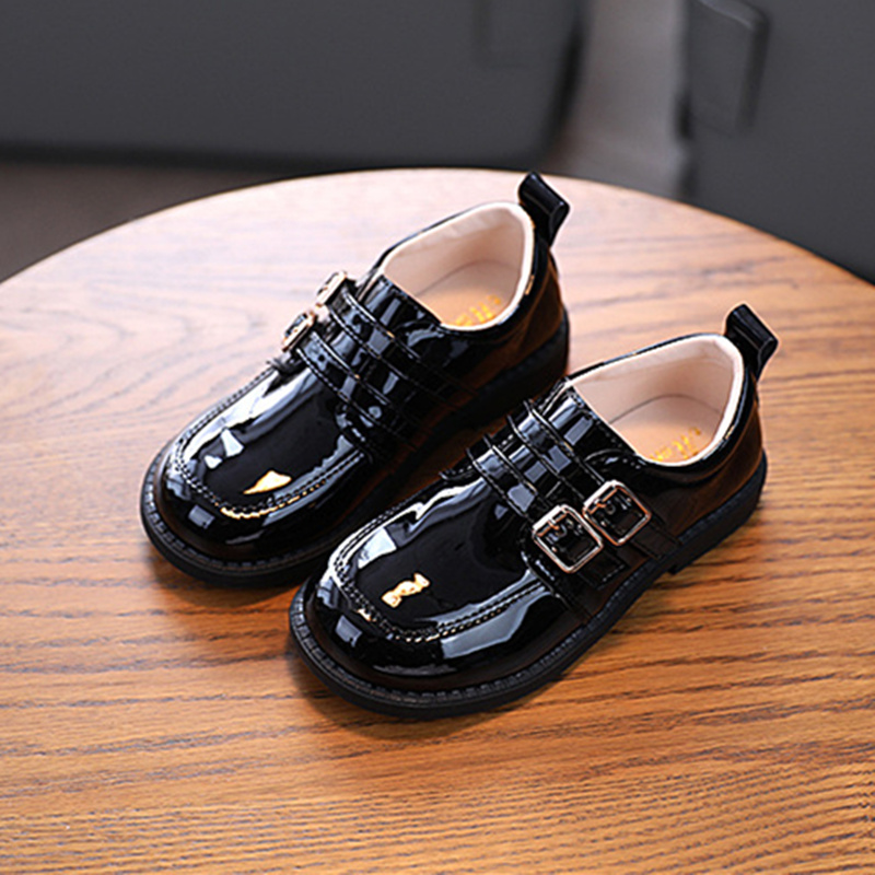 Children's leather shoes black girls British style boys student dress shoes