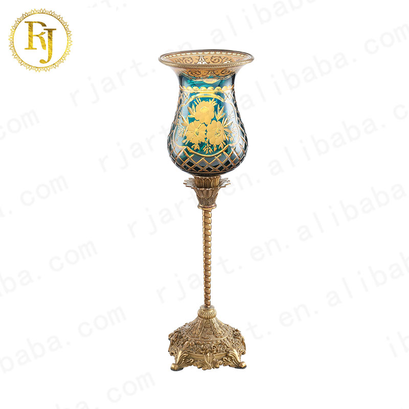 Uzbek Kazak European Crystal Glass Candle Holder Gold Pattern Posuda Glass Candleholder