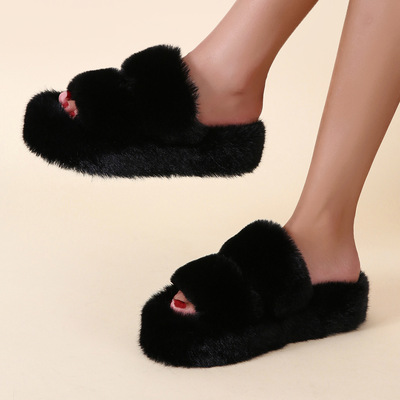 Wholesale High heel platform slippers comfort pantuflas peluche fluffy slippers