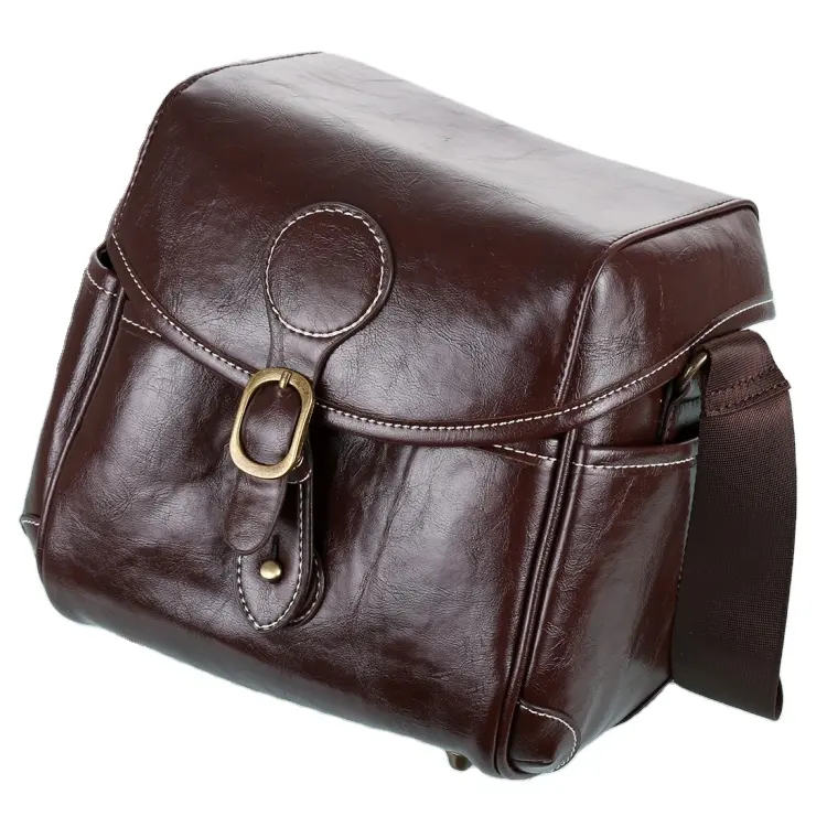 Good Design Portable Digital Camera Shoulder Bag Soft PU Leather Bag with Strap for Sports Camera