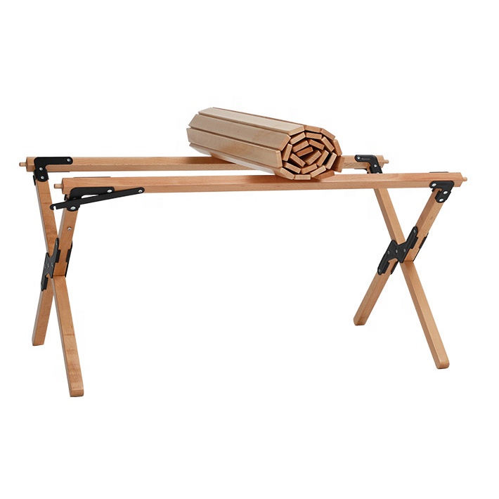 Japan delux foldable folding timber top camping wood roll table