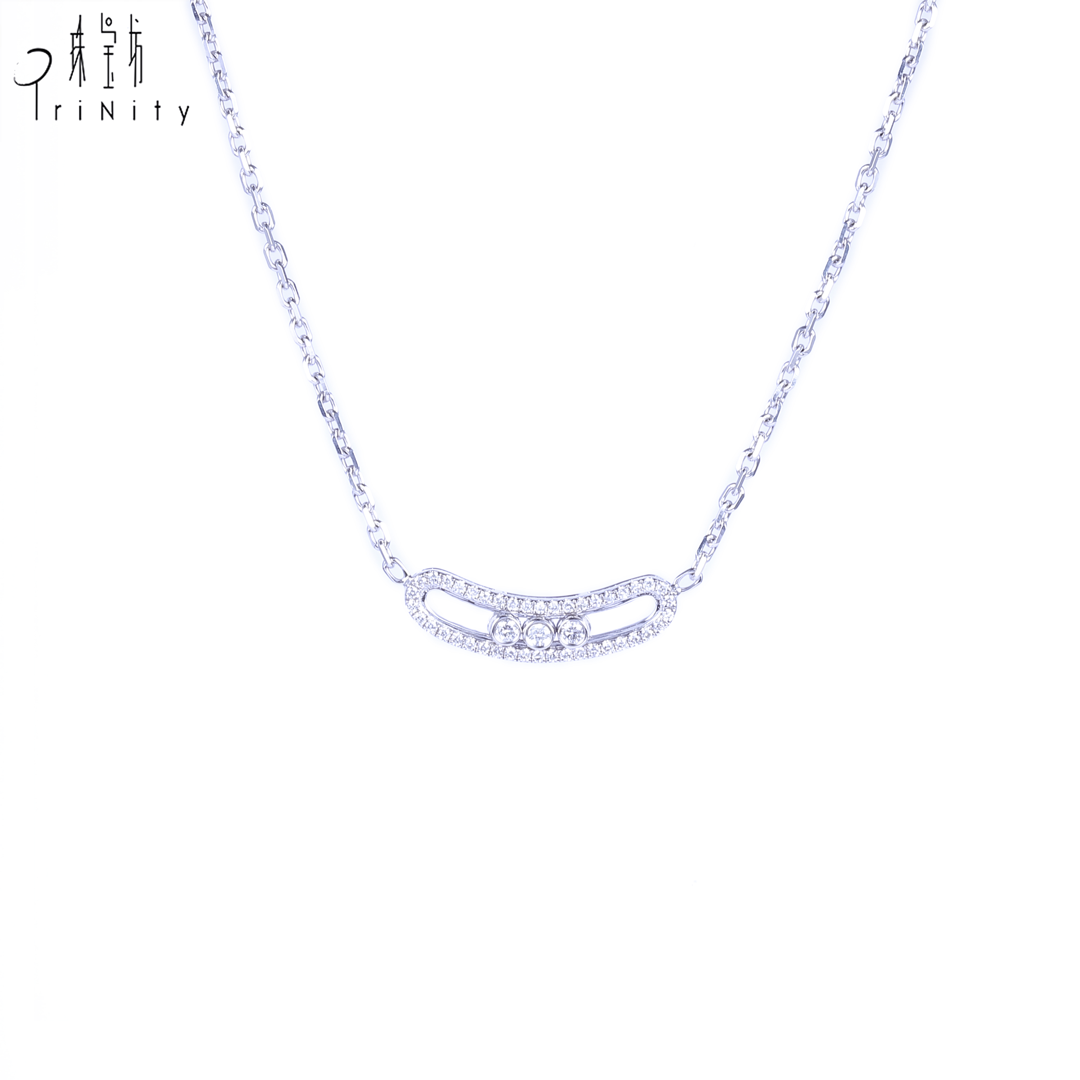 2019 New 18K Solid White Gold Jewelry Luxury Real Diamond Pendant Necklace For Lady