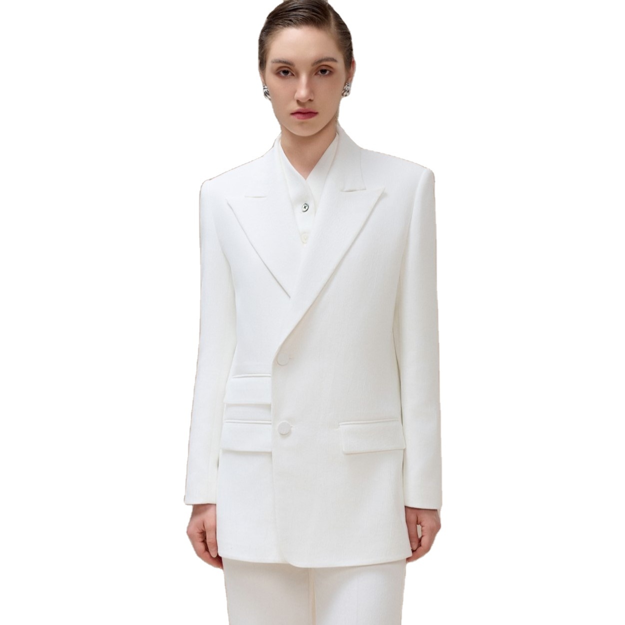 Eco-Friendly High Quality Blazer Timber Loom Fabric 100%Cotton Elegant Women's Clothes JOCELYN NOTCHED BLAZER WHITE ANT Vietnam