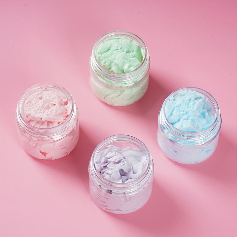 Custom Private Label Natural Sweet Colorful Bubble Shower Gel Sugar Scrub Exfoliating Whipped Scrub Bath Soap