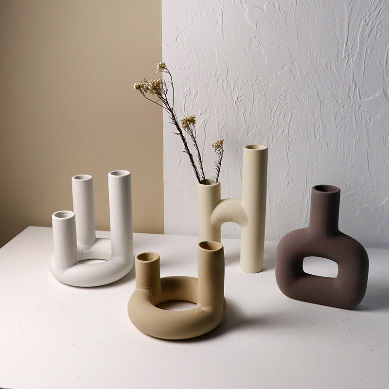 Home Nordic Decoration White Centre Piece Clay Decor Vase Mini Flower Vase Boho Vase