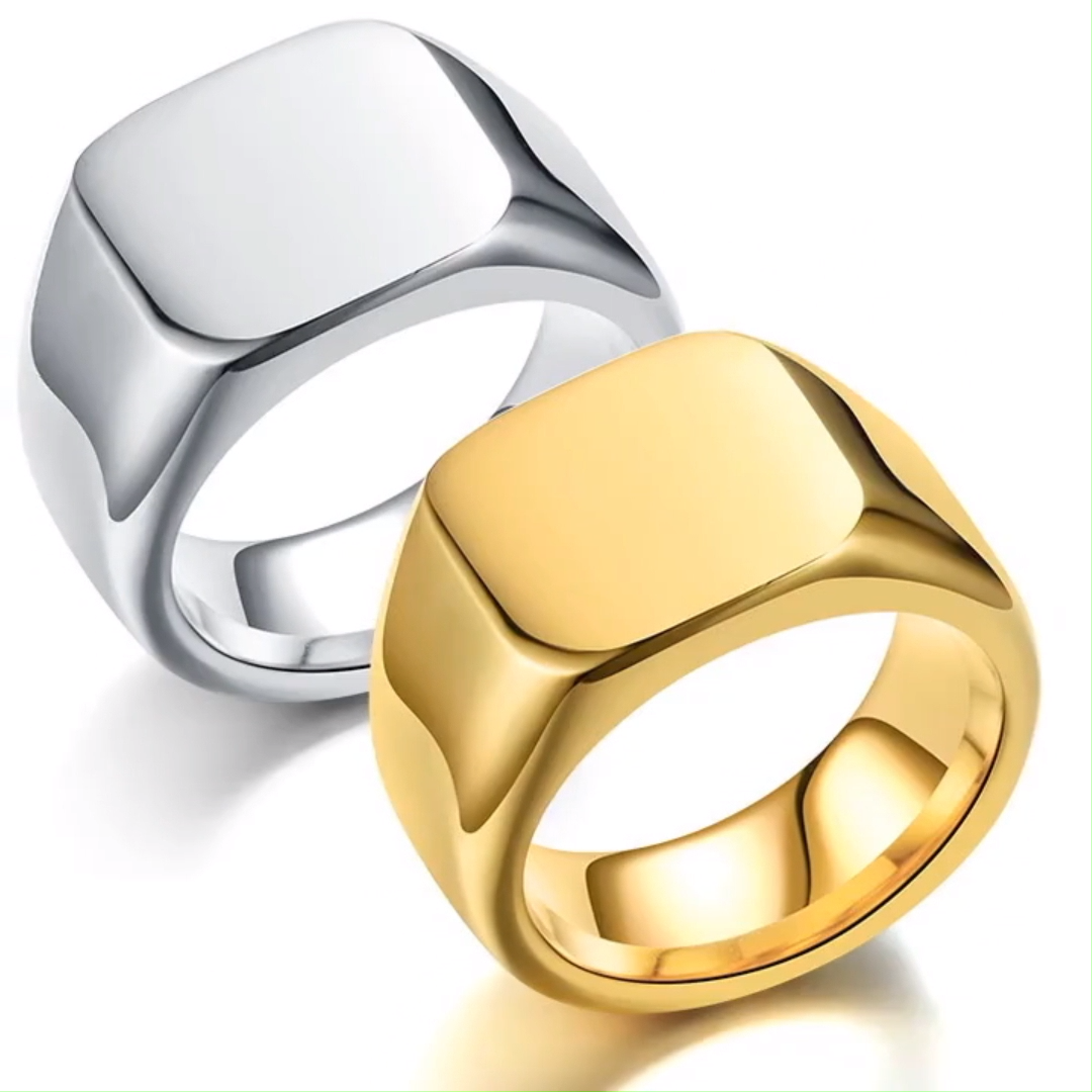 Popular Gold Plated Stainless Steel Custom Name Engraved Logo Heart Shape Signet Eternity Ring