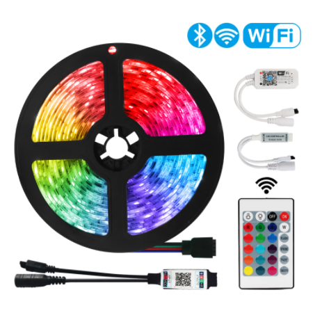 Гибкая светодиодная RGB лента, 5 м, 10 м, 15 м, SMD 5050 Smart Wifi 12 В, водонепроницаемая световая лента с пультом дистанционного управления 24 клавиши