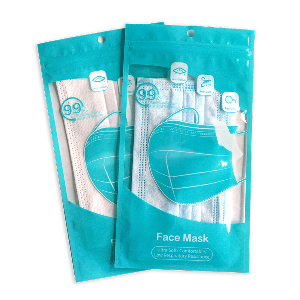 Ready to ship standard custom plastic packaging zip lock bags for masks factory in stocks