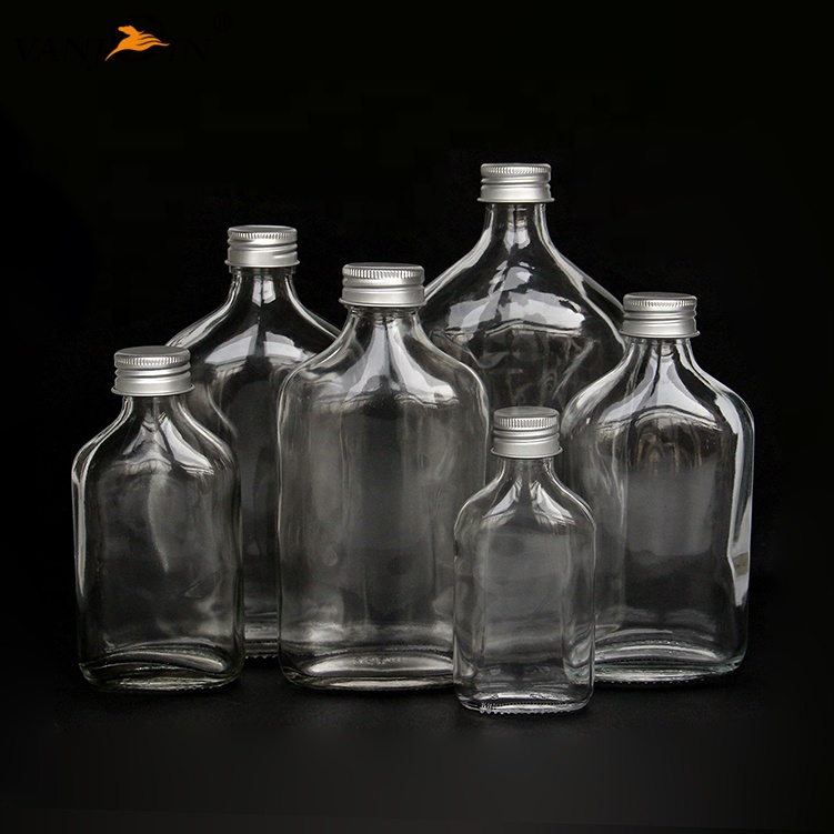 Family Size Clear Flat Hip Flask Cold Brew Coffee Bottle Glass For Whisy Rum With Lid