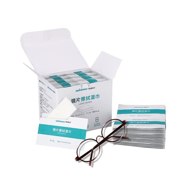Winner OEM Custom Logo Disposable Individual Camera Sunglass Optical Lens Screen Cleaner Cleaning Wet Wipes in Box