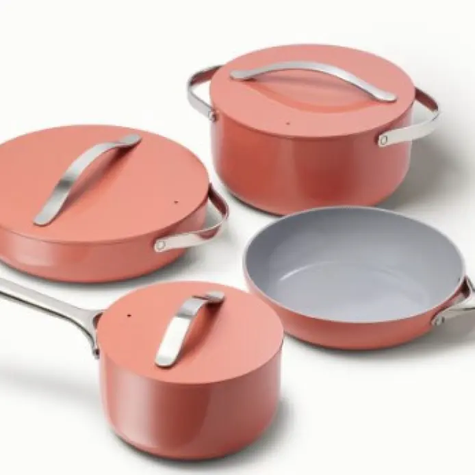 Hot sell caraway pressed aluminum nonstick cookware set with stainless steel handle