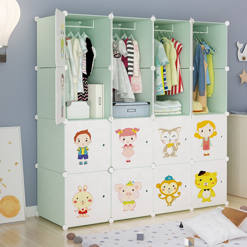 Cheap cartoon children's baby wardrobe locker kids storage cabinet portable plastic simple wardrobe