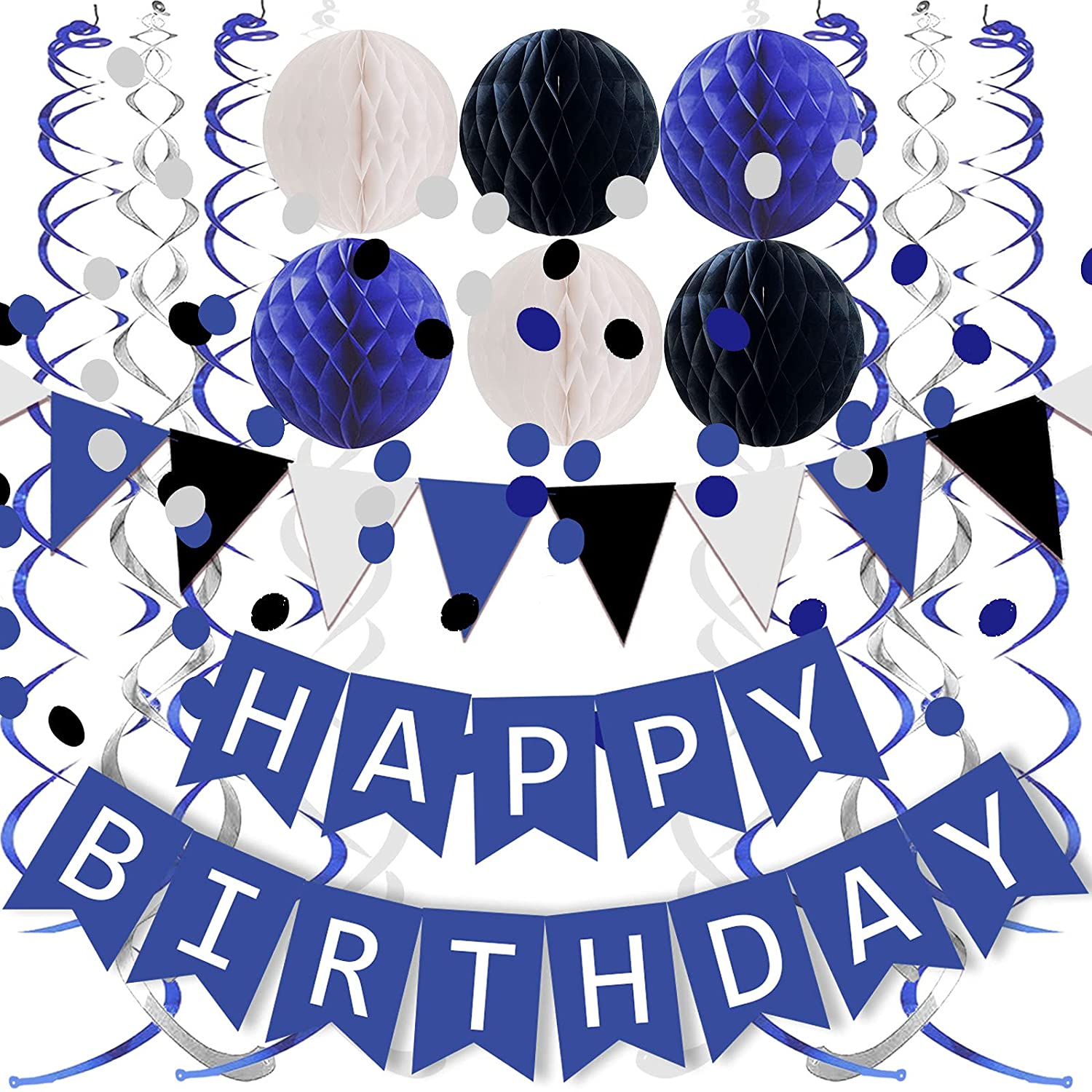 Navy Blue Rose Gold Birthday Decorations Happy Birthday Banner foil Balloons 30th 40th 50th Women Grils Birthday Supplies
